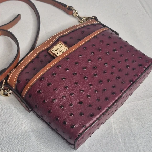 Dooney & Bourke Plum/Burgundy Ostrich-Embossed Crossbody Bag - Picture 4 of 17